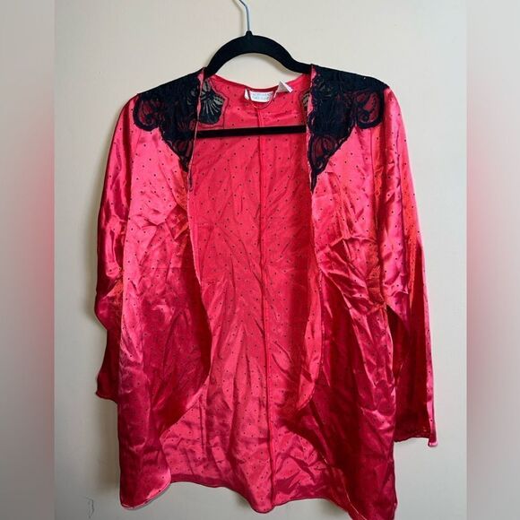 Vintage Victoria’s Secret Gold Label Pink Polka Dot Lace Overshirt Robe Small - Picture 1 of 4